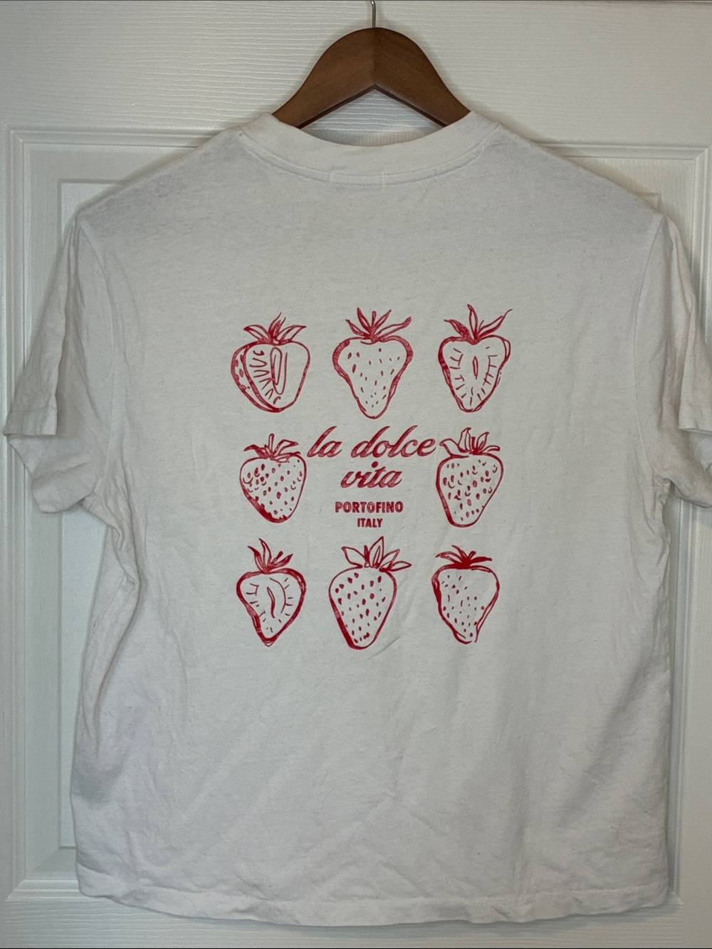 Dolce Vita White Short Sleeve Tee with Red Strawberry Motif